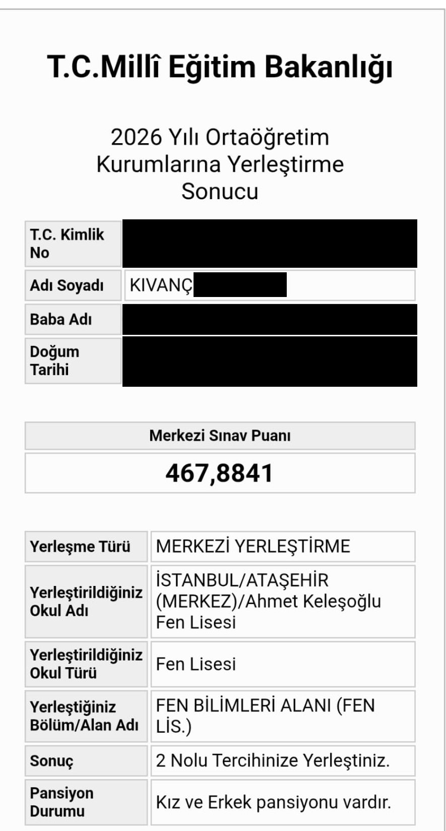 MEB 2026 LGS yerleştirme belgesi